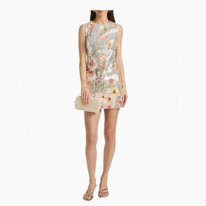 NWIT Milly Ivette Floral-Embroidered Sequin Mini Sleeveless Dress, US2/UK6
